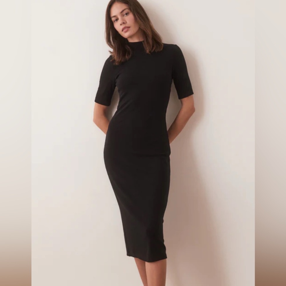 Marine Layer Black Lexi Rib Mock Neck Midi Dress